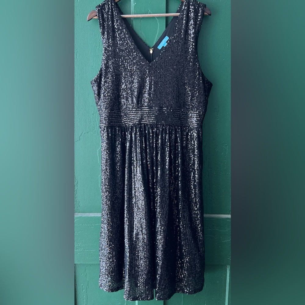 Draper James Black Sequin Sleeveless Party Dress - Size 16 - EUC - Fully Lined